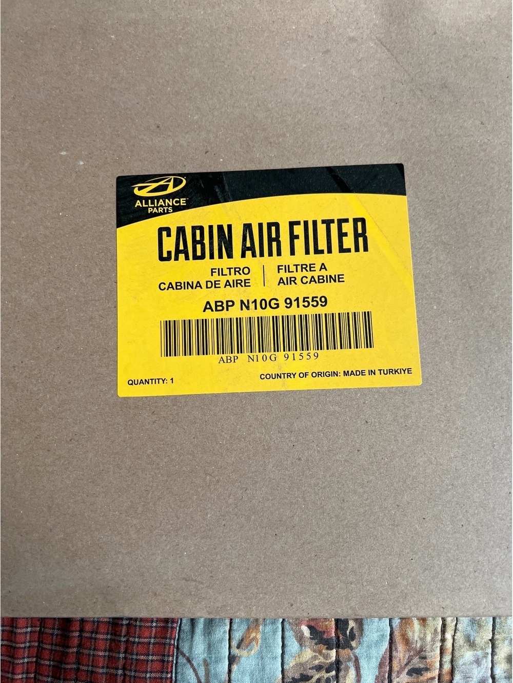 Alliance Parts Cabin Air Filter ABP N10G 91559